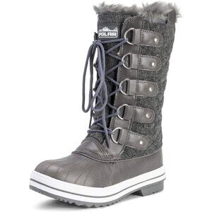 〽️Women's Grey Polar Tall Nylon Waterproof Fur Lined Winter Warm Rain Boots